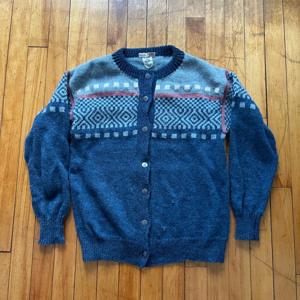 VTG Nordic Blue & Pink Metal‎ Buttons Cardigan Sweater Made in Finland Women’s M